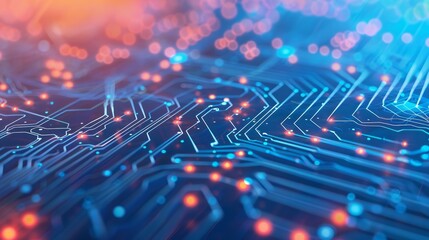 Wall Mural - abstract close-up of a circuit board with illuminated lines