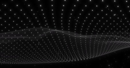 Wall Mural - an ocean with a surface in the form of a net. flying particles above the surface. abstract animation