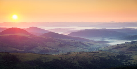 Poster - Spectacular view of distant mountain range. Carpathian mountains, Ukraine, Europe. Beauty of earth.