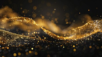 Wall Mural - The background is an abstract background with waves of gold particles and shining stars.