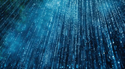 Fototapete - A stream of shimmering blue sparkles cascade downwards against a dark backdrop.