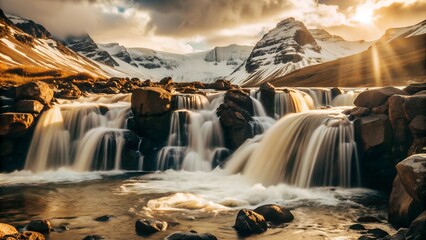 Poster - waterfall in the mountains