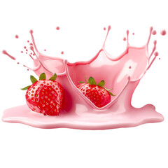 Strawberry and milk splash on a transparent background.