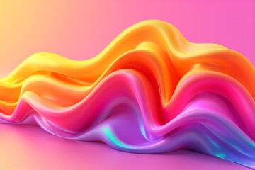 Wall Mural - vibrant abstract landscape with flowing lines in bright pink orange and yellow hues creating a livel