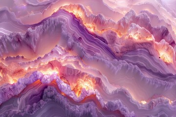 Poster - Ethereal and mystical abstract landscape with purple and pink hues creating a dreamlike and otherworldly visual effect reminiscent of surreal mountains