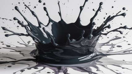 Canvas Print - A black liquid splashing out of a cup with white background, AI