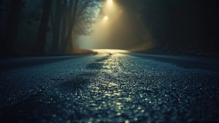 Aufkleber - A dark road with a light shining on it