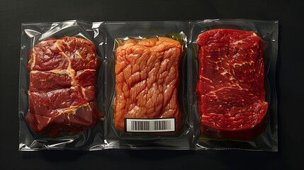 Wall Mural - Three Vacuum-Sealed Packages of Fresh Red Meat for Sale