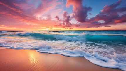 Wall Mural - Beautiful Seaside Sunset with Pink and Purple Clouds