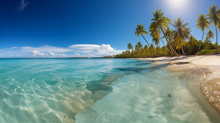 Wall Mural - Crystal Clear Turquoise Waters and Palm Lined Beach