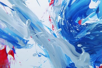 Canvas Print - Vibrant and dynamic abstract painting with blue white and red brushstrokes creating an energetic and lively visual composition