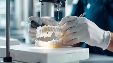 Canvas Print - Dentist using a 3D printer to create a dental prosthesis