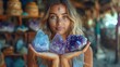 © Michael - Healer woman holding different crystal clusters amethyst