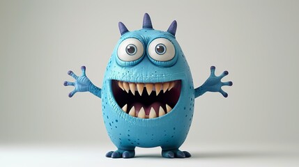 Wall Mural - Cute 3D cartoon monster with colorful background. This character could be related to animation, children’s media, or character design.