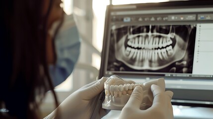 Canvas Print - Dentist using a digital impression system for accurate dental restorations