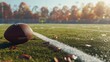 © Damerfie - A football resting on a lush, green grassy field scattered with autumn leaves, capturing the serene yet competitive atmosphere of the early fall sports season.