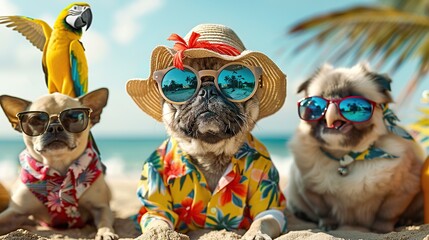 Wall Mural - Three Dogs on a Beach Vacation