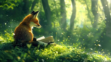 Poster - A Fox Reading in the Woods