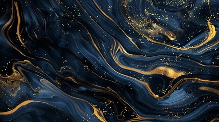 Wall Mural - Showcasing modern abstract art, this image highlights a blue and gold marbling design with fluid, swirled patterns, reflecting contemporary elegance and artistic depth in visual form.