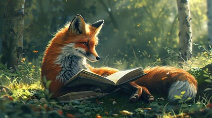 Sticker - A Curious Fox Reading a Book