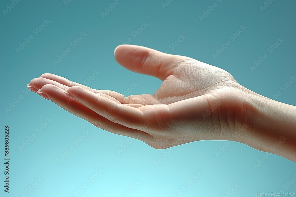 Smooth, unblemished hand with long, slender fingers and light olive ...