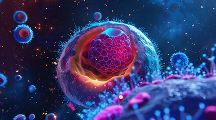 Nucleus a eukaryotic cell in a biology animation