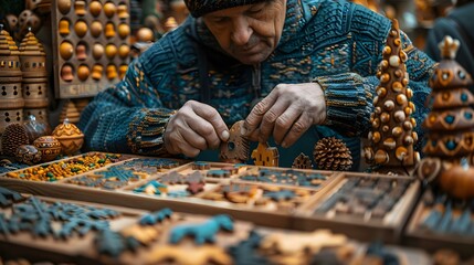 Close-up of artisan hands crafting a wooden toy