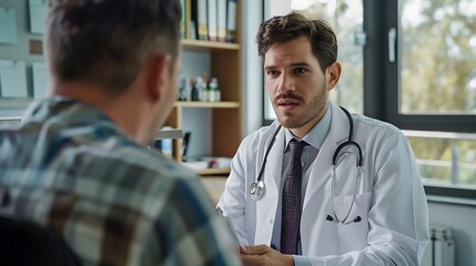 Wall Mural - Male doctor Pain Management Specialist discussing pain relief medicine in an office