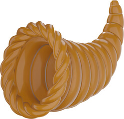 isolated 3d empty cornucopia. sylized 3d cornucopia illustration