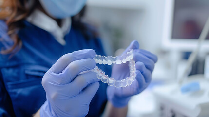 Sticker - Dentist explaining the benefits of invisible aligners for orthodontic treatment