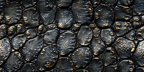 Wall Mural - Intriguing close-up of textured, dark metallic scales with subtle golden accents. Ideal for backgrounds, design projects, and creative artwork.