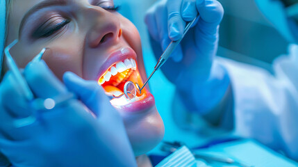 Sticker - Dentist performing a dental filling on a patient's molar