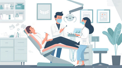 Wall Mural - Dentist preparing a patient for a dental checkup