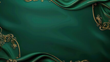 Wall Mural - A rich, deep emerald green background with an intricate golden filigree pattern only on the boundaries, suggesting elegance and luxury.