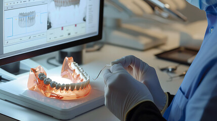 Wall Mural - Dentist using a digital scanner to create accurate dental models