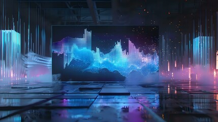 Wall Mural - Futuristic digital landscape with vibrant neon lights and abstract shapes, evoking a sense of technology and innovation. Ideal for sci-fi, tech, and digital art projects.