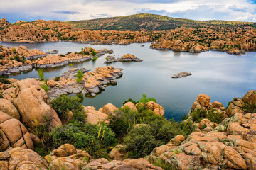 Wall Mural - The granite dells at Watson Lake in Prescott Arizona on a cloudy day