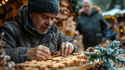 Close-up of artisan hands crafting a wooden toy