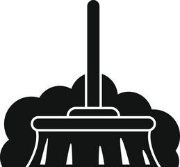 Sticker - Simple black icon of a broom sweeping a pile of dust, perfect for illustrating cleaning, chores, or household tasks