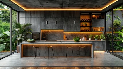 Wall Mural - Modern Kitchen with Concrete Walls and Island