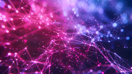 Abstract Background with Pink and Blue Glowing Lines and Bokeh