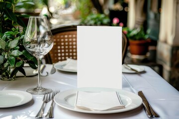 A blank menu card on a restaurant table