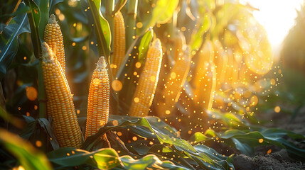 Wall Mural - Golden cornstalks bathed in the warm embrace of sunlight.