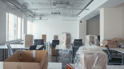 Empty Office Space With Packed Boxes