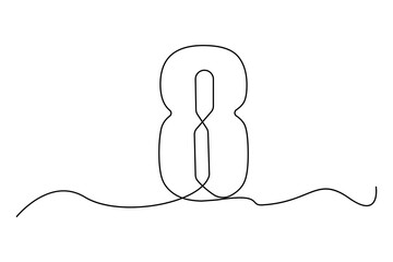 Wall Mural - Continuous line eight. Minimalist vector number. Simple outline design. Black and white.