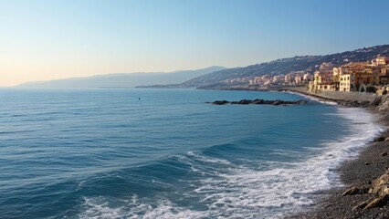 Wall Mural -  Tranquil coastal scene with azure waters and rocky shore