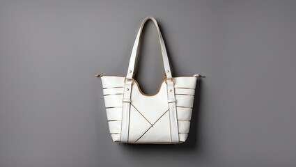 aesthetic white and gold shoulder bag in grey backgrou background