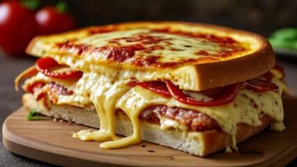 Wall Mural -  Melted cheese perfection on a pizza sandwich