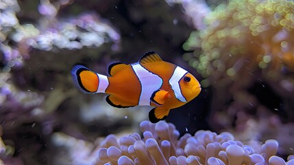 Wall Mural - Clownfish Swimming Through Coral