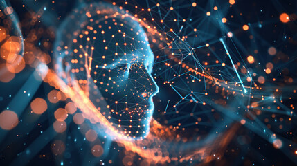 Abstract digital background with glowing connections and lines forming an intricate web of data transfer
